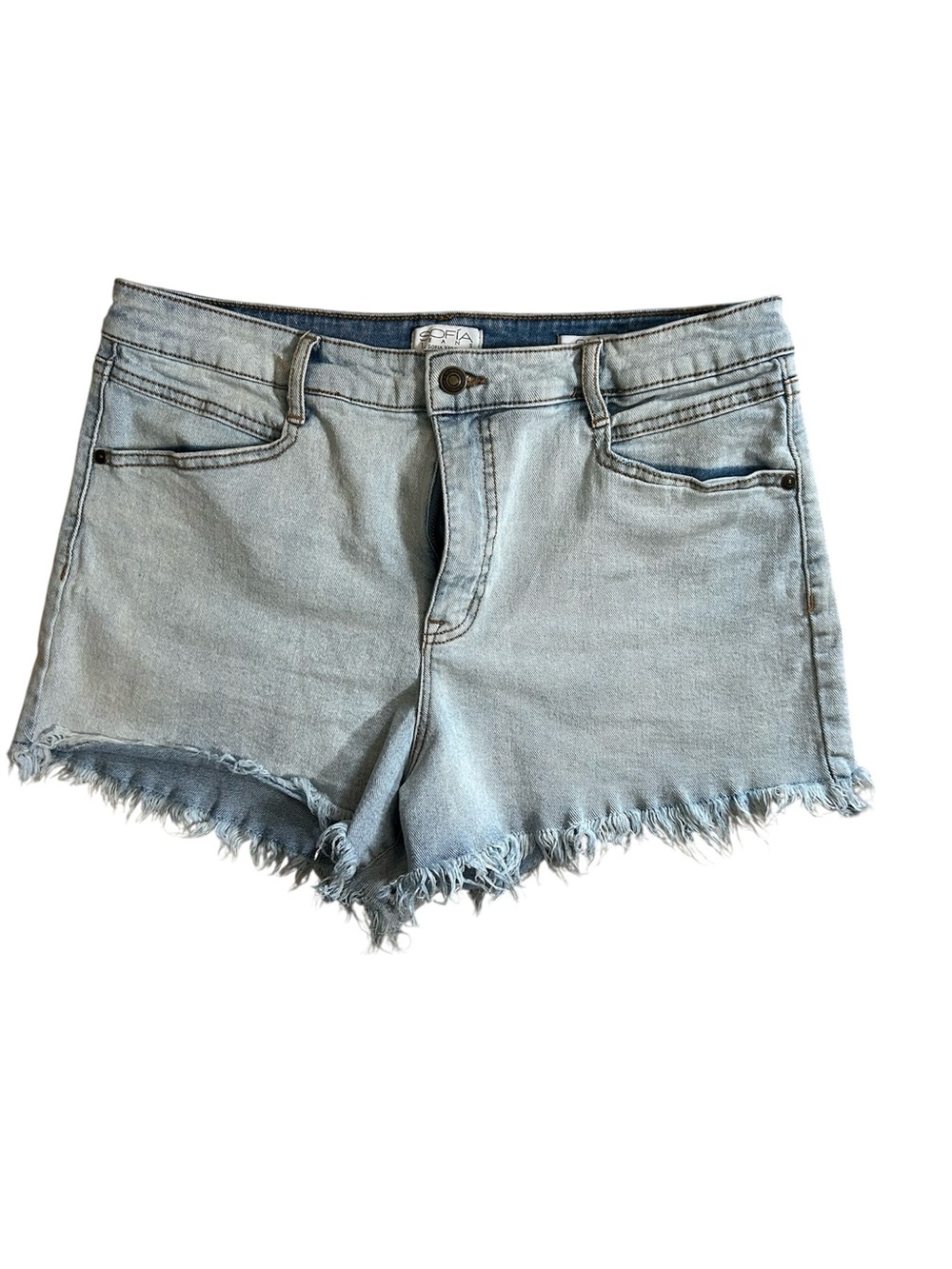 Sofia Jeans by Sofia Vergara Light Wash Denim Frayed Hem Shorts Size 12